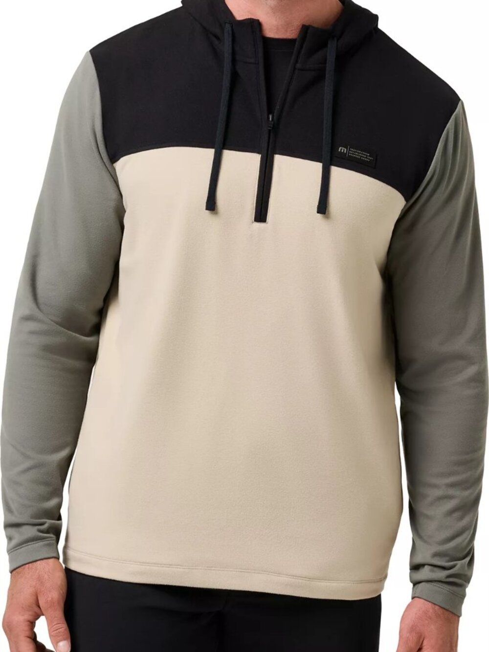 TravisMathew Men's Brrr Season 1/4 Zip Golf Pullover Size XL Black/Green/Beige